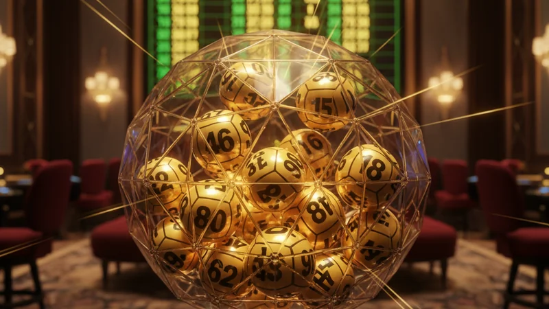 Golden lottery balls tumbling in a crystal sphere with a glowing Keno scoreboard in a luxury online casino