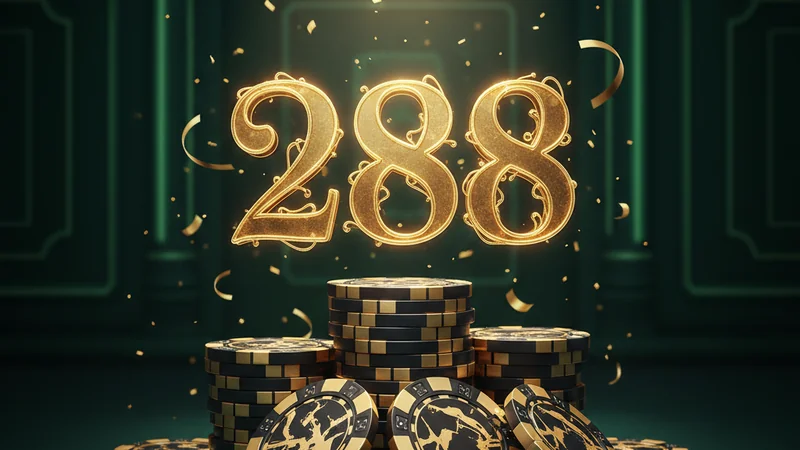 Luxury 288% online casino welcome bonus banner with gold ornate lettering and chips on premium emerald green felt